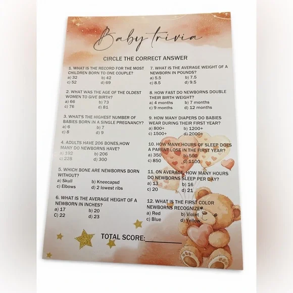 Baby Shower Game Cards with Teddy Bear Design (Set of 30) Front & Back 60 Total - Picture 4 of 6